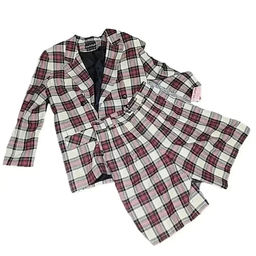 Giorgio Sant’Angelo Vintage Plaid Wool 2-Piece Blazer & Short -Set Size 12
